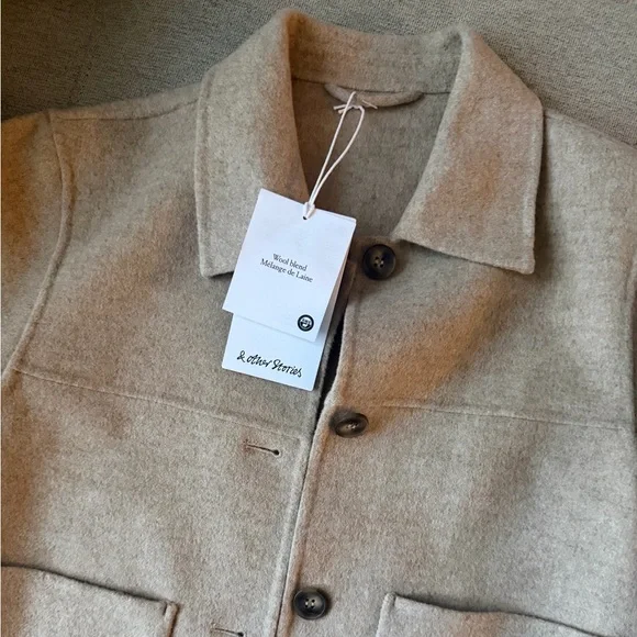 & Other Stories Light Beige Wool-Blend Pea Coat - Picture 2 of 5
